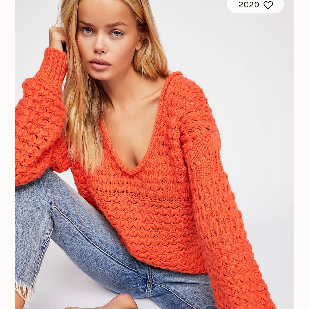 Free People Crashing Waves Orange Sweater. Size Medium